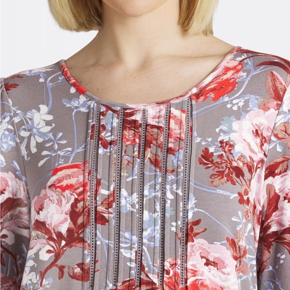 Daniel Rainn - Branwen Pleated Knit Top. Blouse. Shirt. Size XL. Grey floral - Picture 2 of 16
